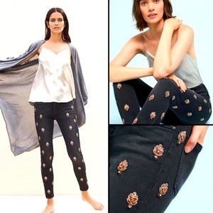 Anthropologie NWT Pilcro Script High-Rise Embellished Skinny Jeans Size 28